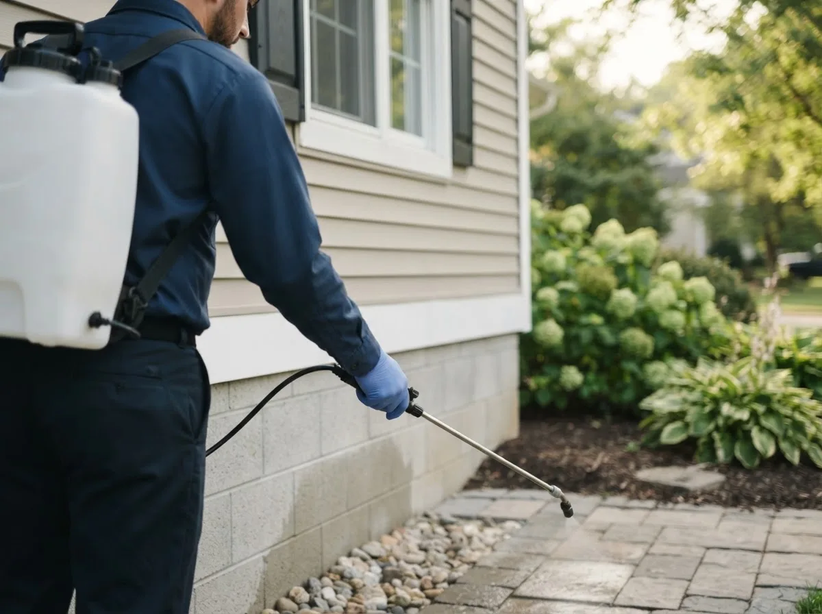 Pest control technician inspecting a home in Lawrence, KS